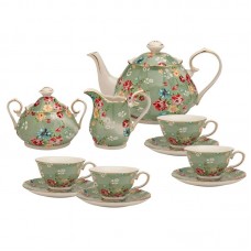 Lark Manor Palmquist Shabby Rose 11 Piece Porcelain Tea Set LRKM1634